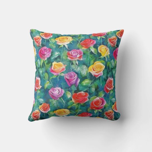 Vibrant rose bushes watercolor print クッション (裏面)