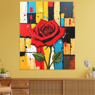 Vibrant Rose in Abstract Cityscape キャンバスプリント