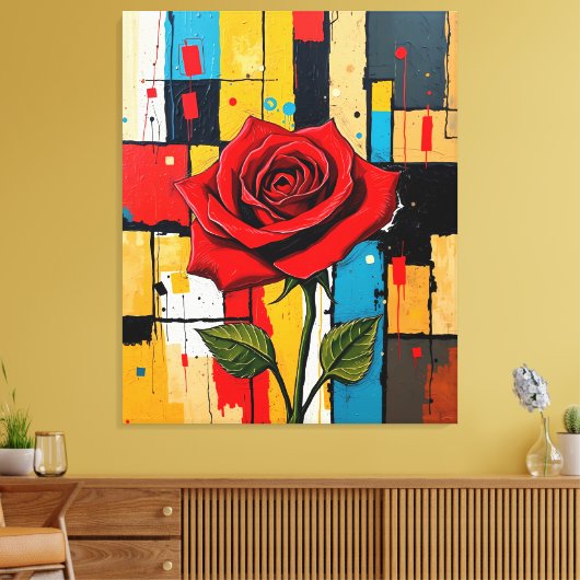Vibrant Rose in Abstract Cityscape キャンバスプリント (インサイチュ (リビング))