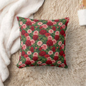 Vibrant Rose Pattern With Red And Pink Roses クッション (ブランケット)