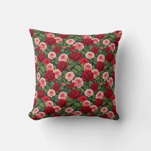 Vibrant Rose Pattern With Red And Pink Roses クッション (正面)