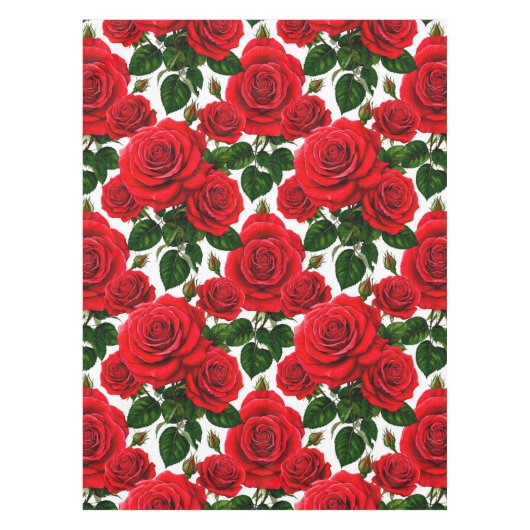 Vibrant Rose Pattern With Red And Pink Roses テーブルクロス (正面)