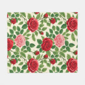 Vibrant Rose Pattern With Red And Pink Roses フリースブランケット (正面(横))