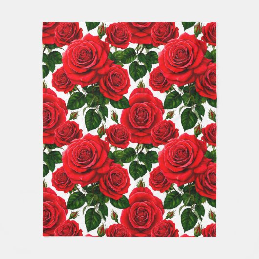 Vibrant Rose Pattern With Red And Pink Roses フリースブランケット (正面)
