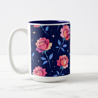 Vibrant Roses Against Starry Night Sky ツートーンマグカップ