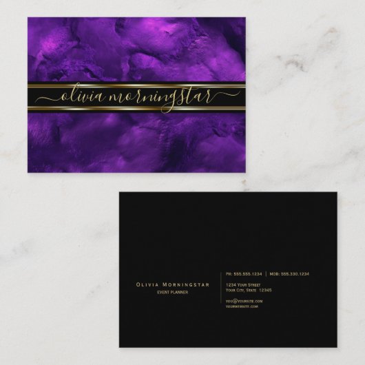 Vibrant Royal Purple Abstract Watercolor 名刺 (正面/裏面)