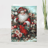 Vibrant Rustic Floral Vintage Santa シーズンカード (裏面)