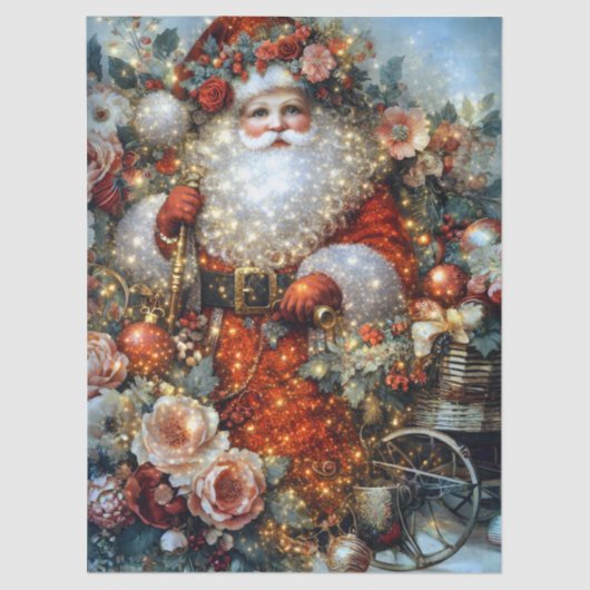 Vibrant Rustic Floral Vintage Santa Decoupage  薄葉紙 (正面)