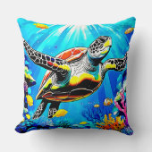 Vibrant Sea Turtle Dreamscape クッション (正面)