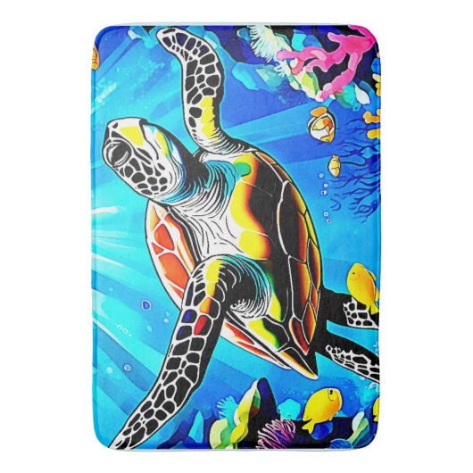 Vibrant Sea Turtle Dreamscape バスマット (正面縦)