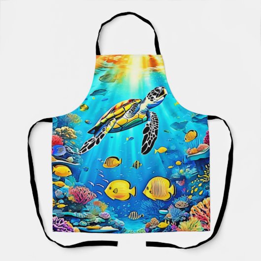 Vibrant Sea Turtle Reef Art エプロン (正面)