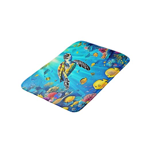 Vibrant Sea Turtle Reef Art バスマット (アングル)