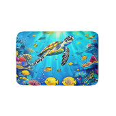 Vibrant Sea Turtle Reef Art バスマット (正面)
