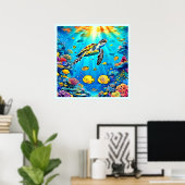 Vibrant Sea Turtle Reef Art ポスター (ホームオフィス)