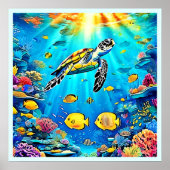 Vibrant Sea Turtle Reef Art ポスター (正面)