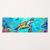 Vibrant Sea Turtle Reef Art ヨガマット (正面(横))
