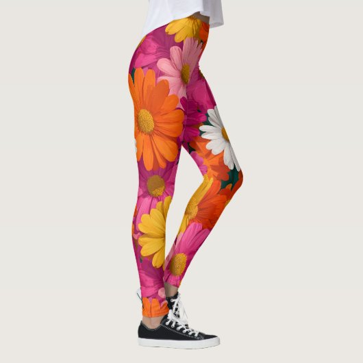 Vibrant Seamless Daisy Floral Pattern レギンス (右)