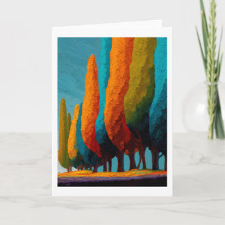 Vibrant Sentinel Trees, Abstract Greeting Card カード