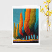 Vibrant Sentinel Trees, Abstract Greeting Card カード (黄色い花)