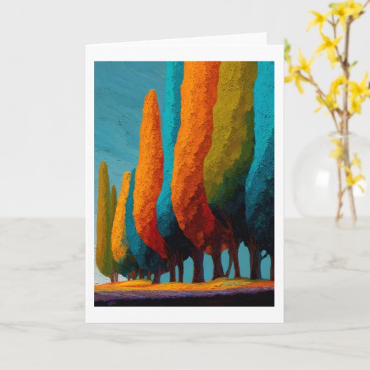 Vibrant Sentinel Trees, Abstract Greeting Card カード (黄色い花)