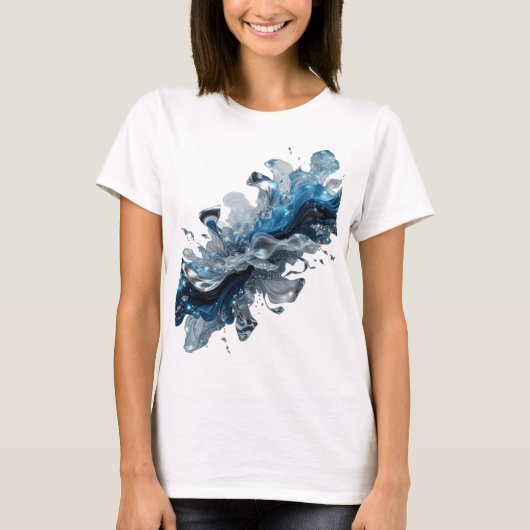 Vibrant Silver WATER FLOW Statement Tee Tシャツ (正面)