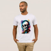 Vibrant Skull in Headphones – Graffiti Splash Art Tシャツ (正面フル)