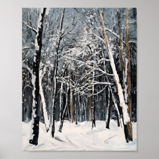 Vibrant Snowy Forest Winter Scene Poster Wall Art ポスター