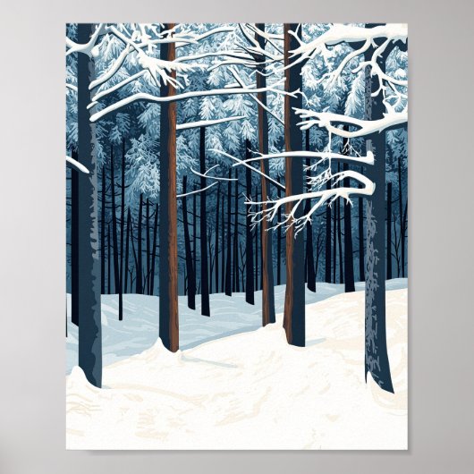 Vibrant Snowy Forest Winter Scene Poster Wall Art ポスター (正面)
