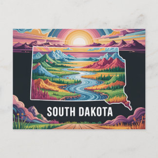 Vibrant South Dakota Map Art シーズンポストカード