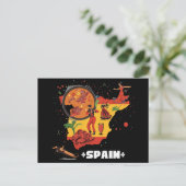 Vibrant Spain Map Flamenco, Paella & Bull ポストカード (スタンド正面)