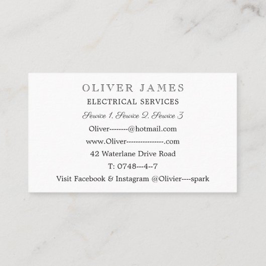 Vibrant Sparks Energy Electrician and Engineer 名刺 (裏面)