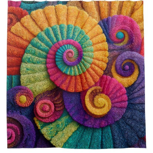 Vibrant Spiral Abstract Patterns シャワーカーテン (正面)