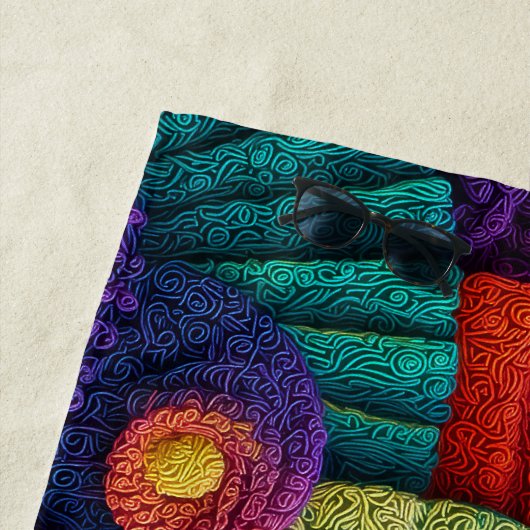 Vibrant Spiral Abstract Patterns ビーチタオル (インサイチュ)