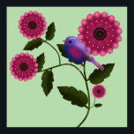 Vibrant Spring Floral with Cute Purple Bird Art ポスター<br><div class="desc">Bring the freshness of the garden into your home with this beautiful Spring illustration. Featuring a chubby purple bird resting on a flowering branch, surrounded by vibrant deep pink blooms and lush green leaves. This cheerful design is perfect for celebrating the season of new beginnings. It looks stunning on tote...</div>