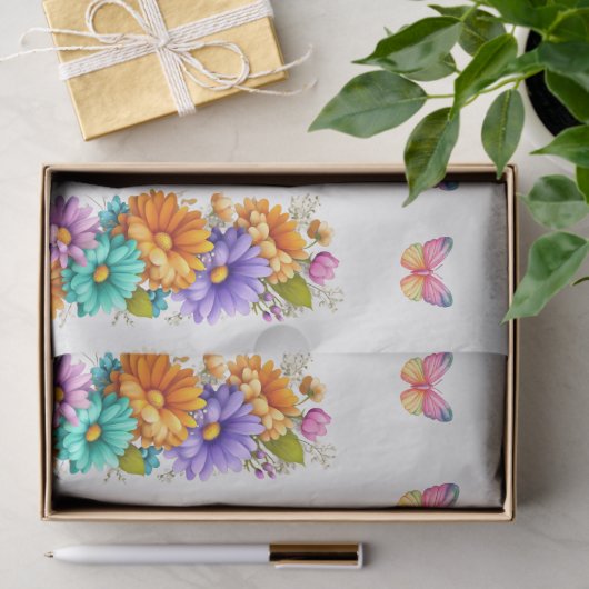 Vibrant Spring Flowers & Butterflies Decoupage 薄葉紙 (ギフト)