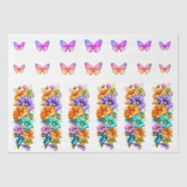Vibrant Spring Flowers & Butterflies Decoupage 薄葉紙