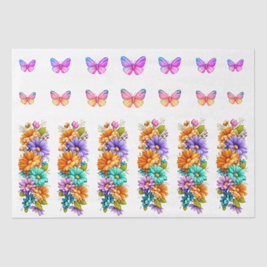 Vibrant Spring Flowers & Butterflies Decoupage 薄葉紙 (正面)