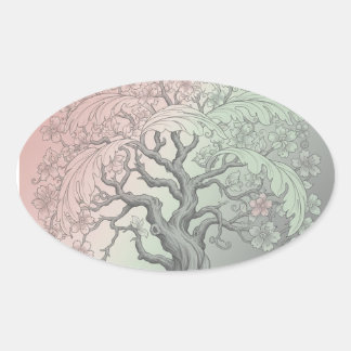 Vibrant Spring Tree Custom - Blossoming Floral 楕円形シール