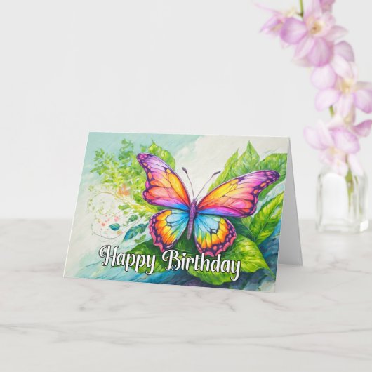 Vibrant Springtime Butterfly Happy Birthday カード (蘭)