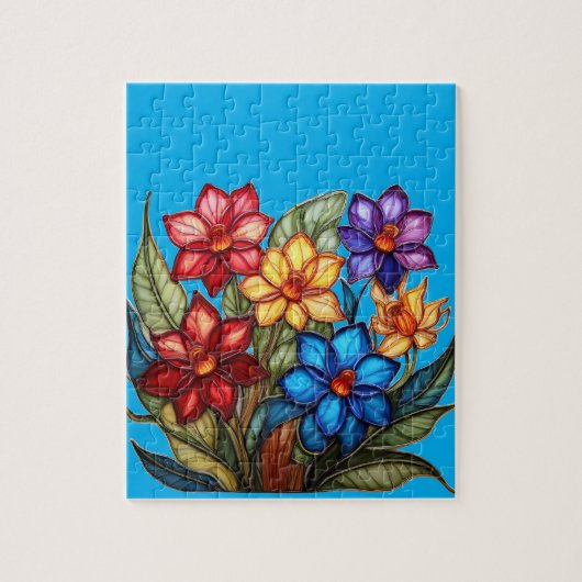 Vibrant Stained Glass Floral Bouquet Illustration ジグソーパズル (縦)