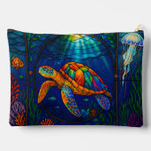 Vibrant Stained Glass Sea Turtle Ocean Design アクセサリーポーチ (裏面)