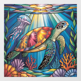 Vibrant Stained Glass Sea Turtle Ocean Design ウィンドウサイン