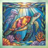 Vibrant Stained Glass Sea Turtle Ocean Design ウィンドウサイン (シート3)