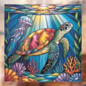 Vibrant Stained Glass Sea Turtle Ocean Design ウィンドウサイン (シート2)