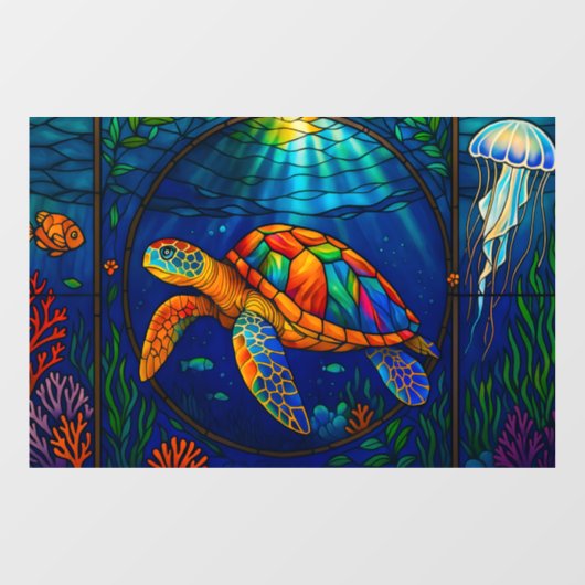 Vibrant Stained Glass Sea Turtle Ocean Design ウィンドウサイン (シート)
