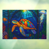 Vibrant Stained Glass Sea Turtle Ocean Design ウィンドウサイン (シート3)