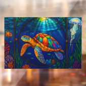 Vibrant Stained Glass Sea Turtle Ocean Design ウィンドウサイン (シート2)