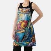 Vibrant Stained Glass Sea Turtle Ocean Design エプロン (インサイチュ)