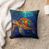 Vibrant Stained Glass Sea Turtle Ocean Design クッション (ブランケット)