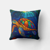Vibrant Stained Glass Sea Turtle Ocean Design クッション (裏面)